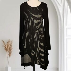 Minkas Scoop Neck Long Sleeve Asymmetrical Hem Mini Dress -Sz XL (M)